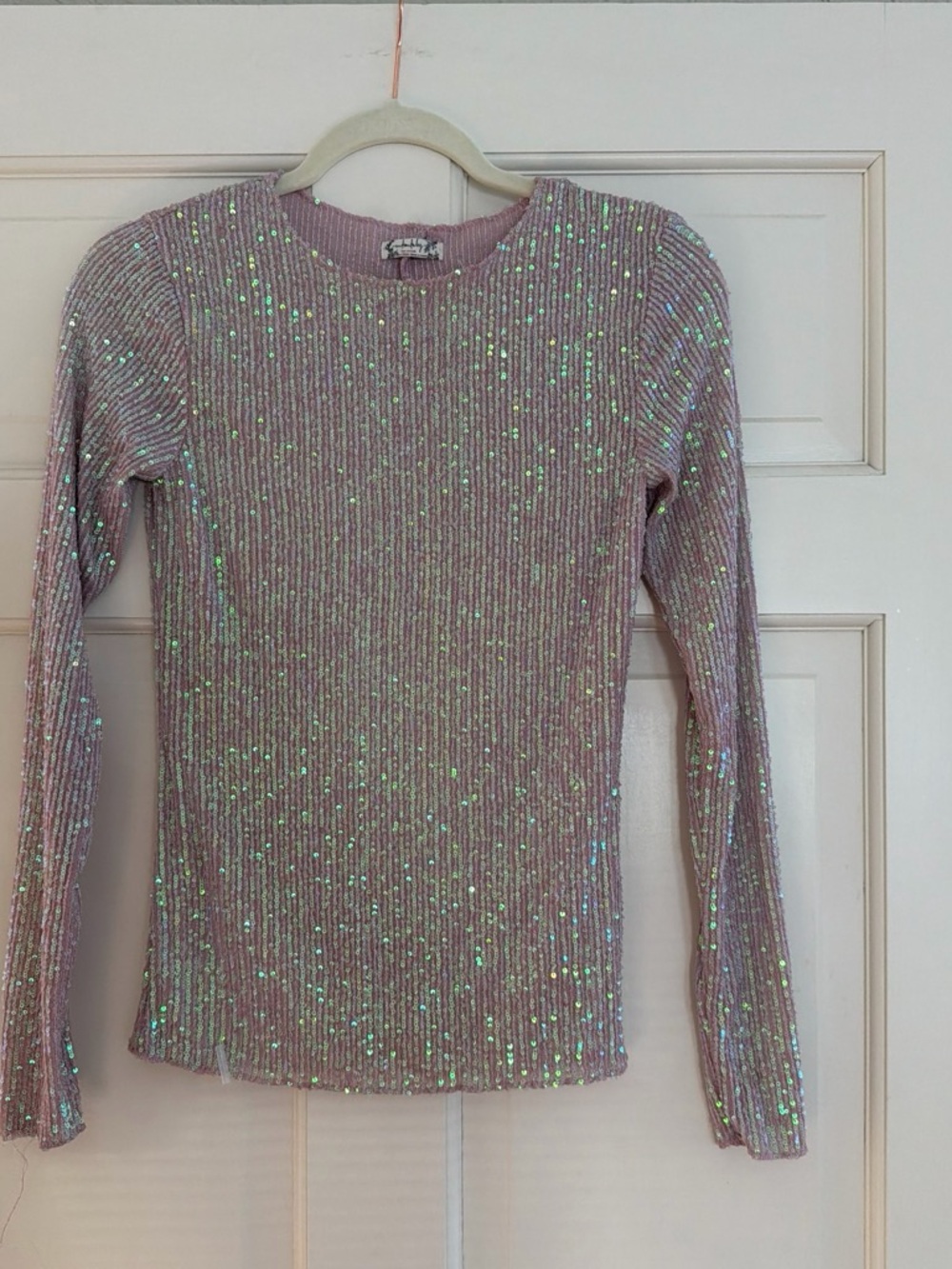 Free People Lilac Iridescent Sequin Ribbed Long Sleeve Top